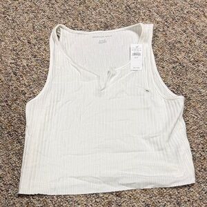 American Eagle Outfitters Ivory Ribbed Tank Top